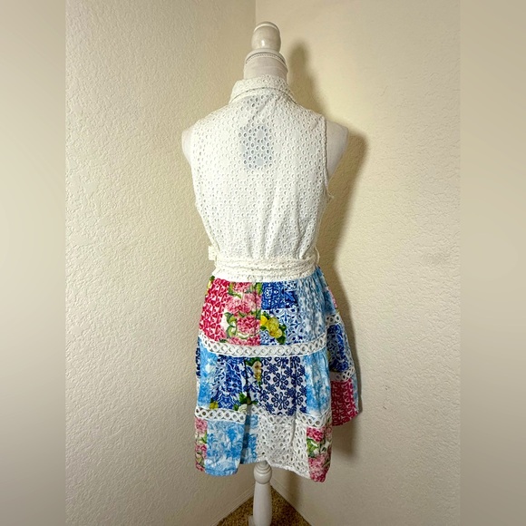 Mixed Media Eyelet Patchwork Print Fit‎ and Flare Dress. Size S - Picture 5 of 8